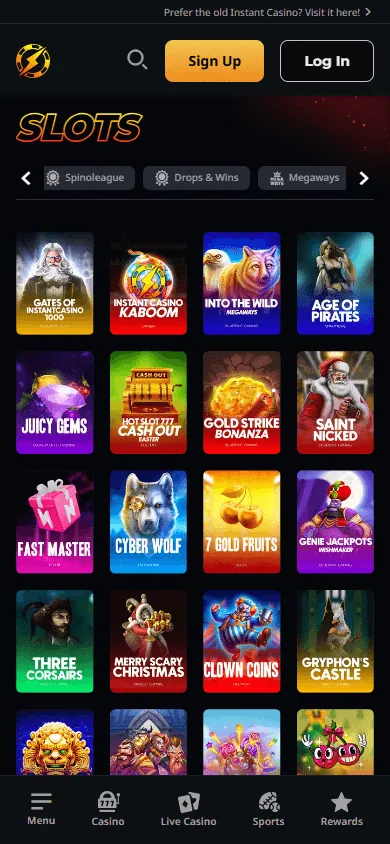 Instant Casino mobile games experience with casino and betting options